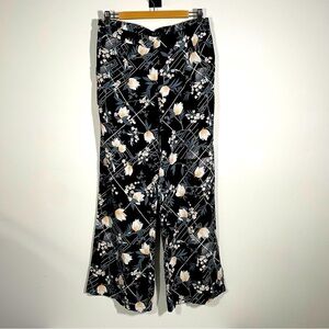Bobois Flowy Wide Leg Pants Floral Relaxed Fit Comfort Casual Black Size Medium